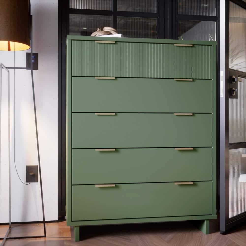 Granville Sage Green Modern 5-Drawer Chest with Metal Handles