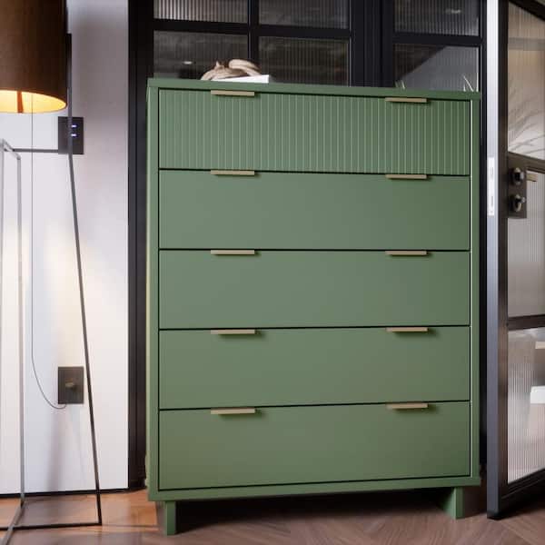 Manhattan Comfort Granville Sage Green 5-Drawer 37.95 in. Wide Tall Dresser