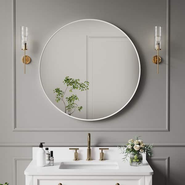 32 in. W x 32 in. H Round Aluminum Framed Wall Bathroom Vanity Mirror in White