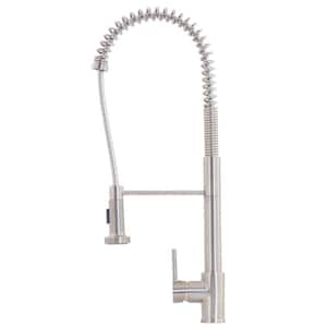 Single Handle Pull-Down Commercial Pull Down Sprayer Kitchen Faucet with Dual Action in Brushed Nickel