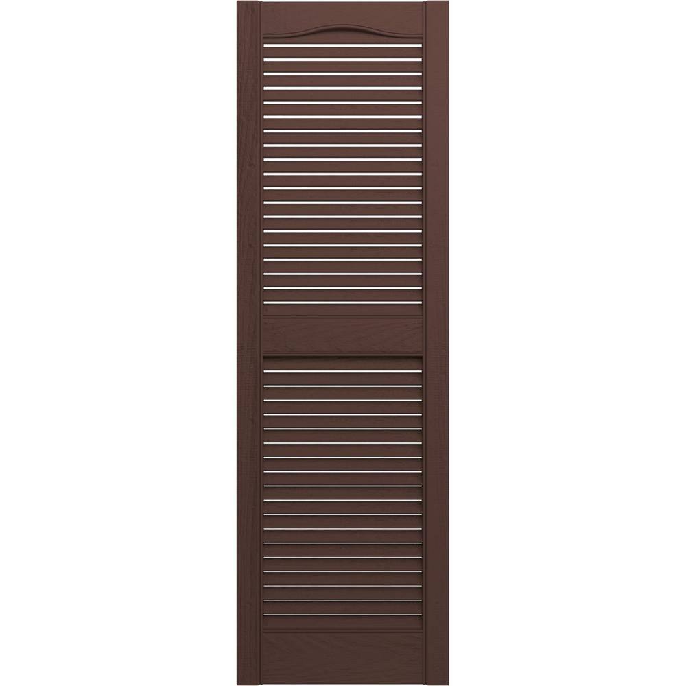 Federal Brown Vinyl Cathedral Top Open Louver Shutters, 14 1/2"W x 24"H
