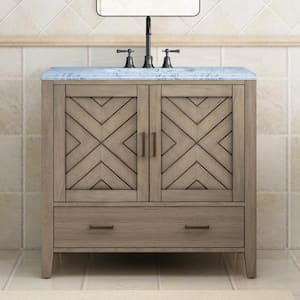 Sedona 37 in. W x 22 in. D x 35 in. H Single Sink Freestanding Bath Vanity in Gray with White Marble Top