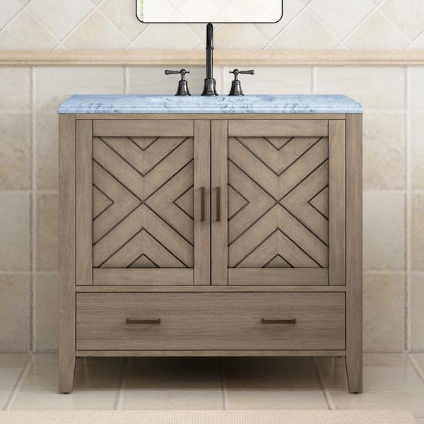Home Decorators Collection Sedona 37 in. Single Sink Gray Bath Vanity with White Marble Top (Assembled)