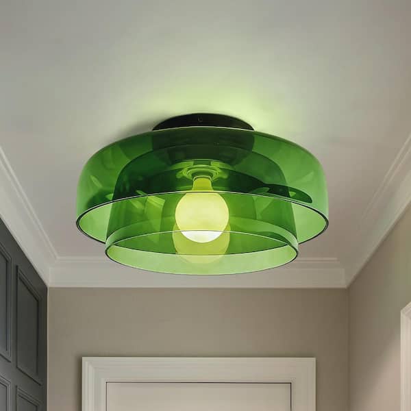 Mid Century Modern Ceiling Light 2 Layer Glass Shade - Green Glass Ceiling Lighting Kitchen Island