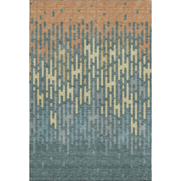 Mayfield Premium Machine Washable Abstract AMF2567 Teal 10 ft. x 14 ft. Area Rug