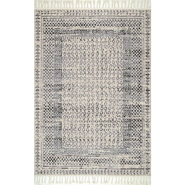 nuLOOM Claudia Diamond Tassel Gray Multi 11 ft. x 14 ft. Area Rug