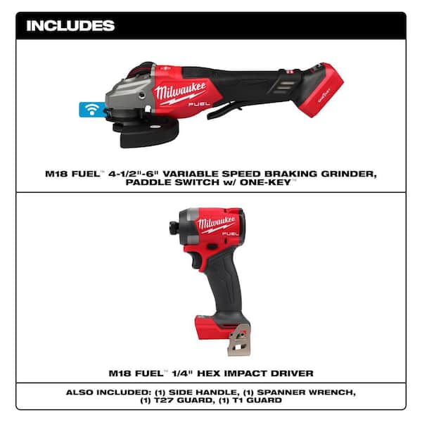M18 FUEL ONE-KEY 18V Lithium-Ion Brushless Cordless 4-1/2 in./6 in. Variable Speed Braking Grinder w/ Impact Driver