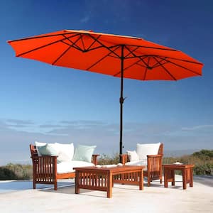 15 ft. Steel Market Patio Umbrella with Crank and Stand in Orange