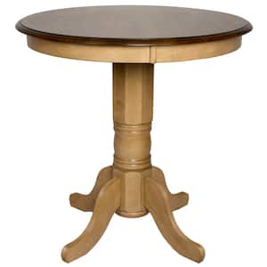 Brook 36 in. Round Distressed Two Tone Light Creamy Wheat and Warm Pecan Brown Wood Dining Table (Seats 4)