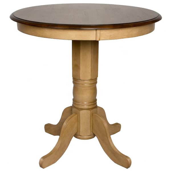 AndMakers Brook 36 in. Round Distressed Two Tone Light Creamy Wheat and Warm Pecan Brown Wood Dining Table (Seats 4)