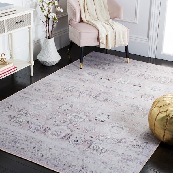 Tucson Pink/Beige 6 ft. x 6 ft. Machine Washable Medallion Border Square Area Rug