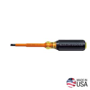 1/4 in. Keystone-Tip Flat Head Insulated Screwdriver with 4 in. Round Shank- Cushion Grip Handle
