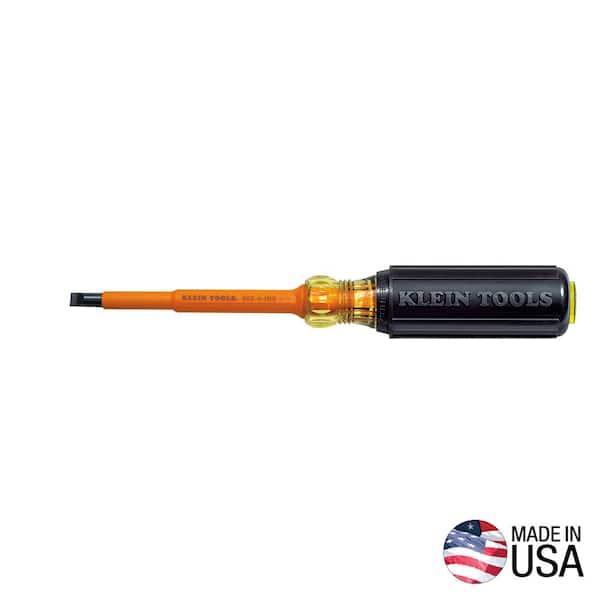 Klein Tools 1/4 in. Keystone-Tip Flat Head Insulated Screwdriver with 4 in. Round Shank- Cushion Grip Handle