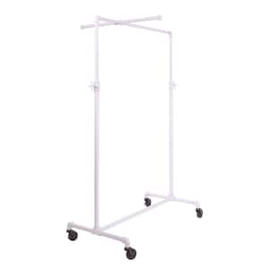 Pipeline Adjustable Gloss White Metal Rolling Clothes Rack 41 in. W x 72 in. H with One Crossbar