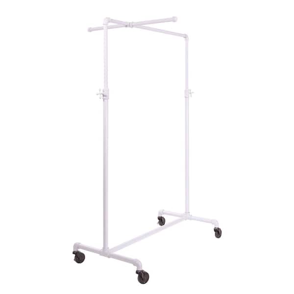 Econoco Pipeline Adjustable Gloss White Metal Rolling Clothes Rack 41 in. W x 72 in. H with One Crossbar