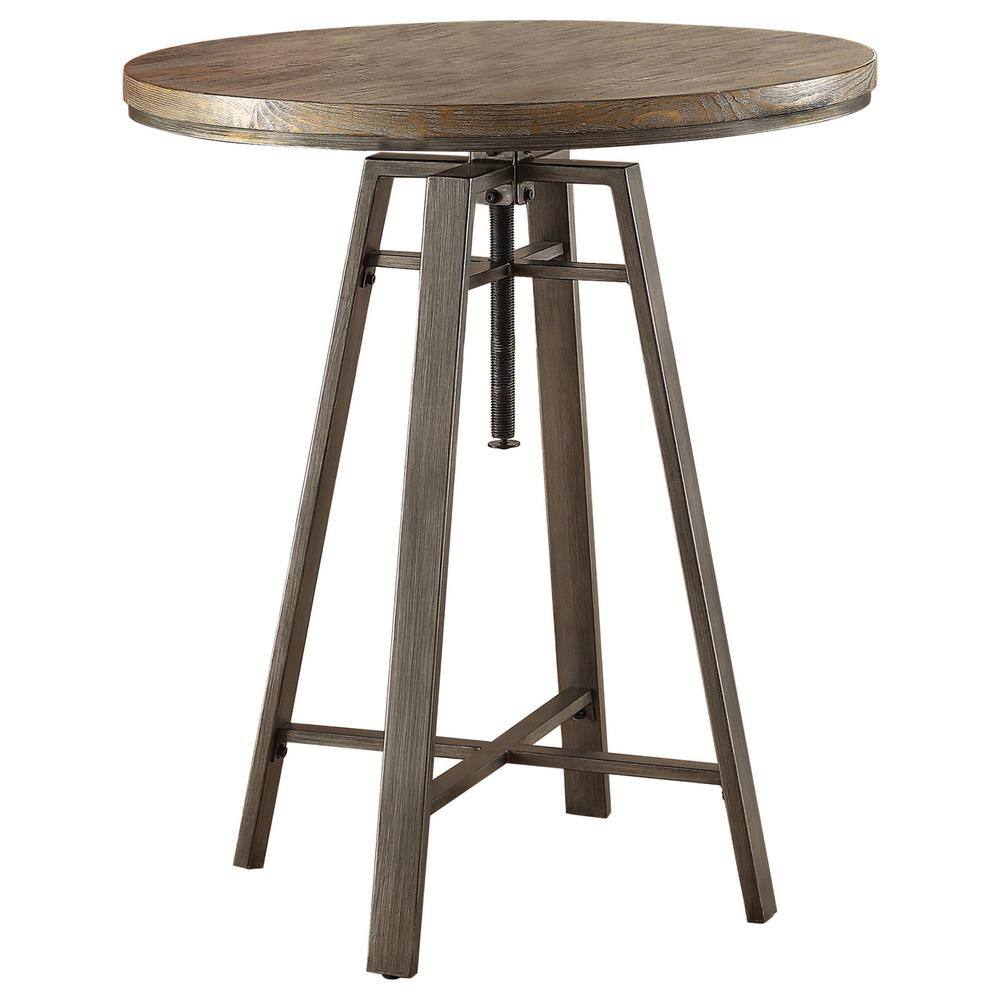 Industrial Round Reclaimed Wood Adjustable Bar Table