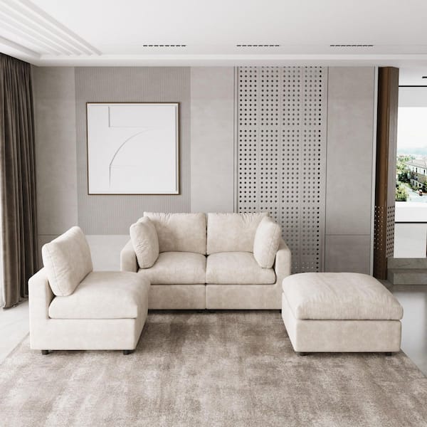 J&E Home 100.5 in. Square Arm 6 Piece Chenille Couch Modular Free