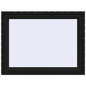 48 in. x 36 in. V-4500 Series Black Exterior/White Interior FiniShield Vinyl Awning Window with Fiberglass Mesh Screen