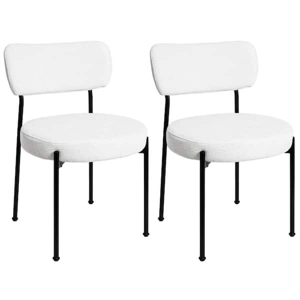 Unbranded Upholstered Dining Chairs with Black Metal Legs, Set of 2, White
