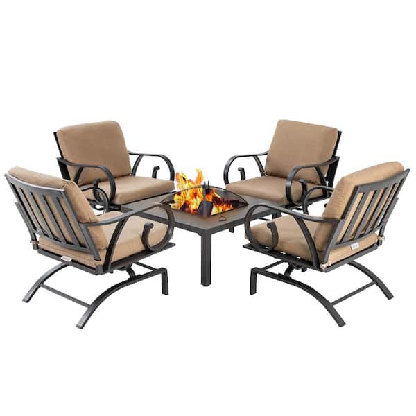 DIRECT WICKER Flame 5Piece Steel Outdoor Furniture Conversation Set Patio Fire Pit Table with