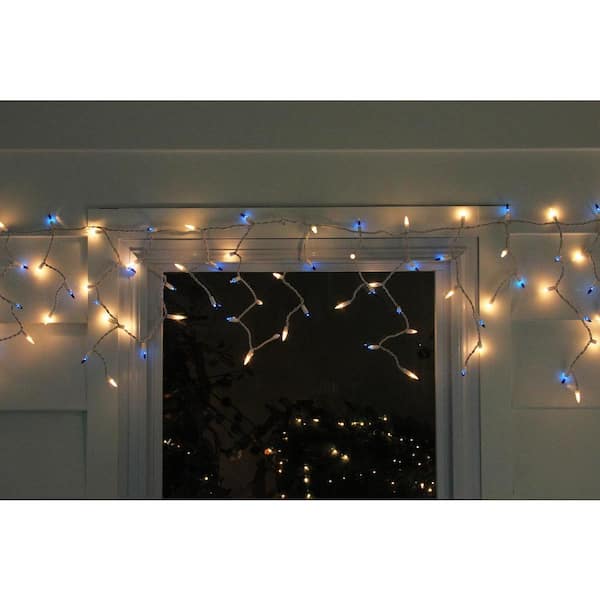 7 ft. 100-Light Blue and Clear Mini Icicle Lights