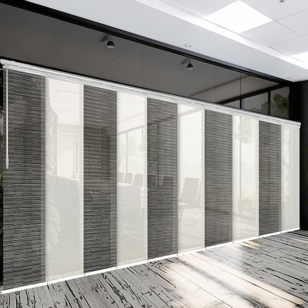 EMOH Brindle 120 in. - 218 in. W x 94 in. L Adjustable 10-Panel White Double Rail Panel Track with 23.5 in. Slates