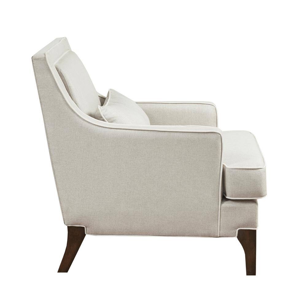 Cream and Dark Brown Wide Accent Chair with Pillow