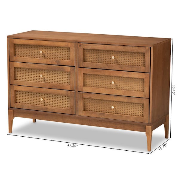 Baxton Studio Ramiel 6 Drawer Natural Brown and Gold Dresser 30.4