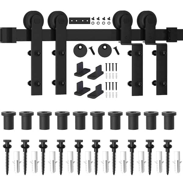 WINSOON 14 ft./168 in. Single Track Bypass Sliding Barn Door Hardware Kit for Double Doors Low Ceiling