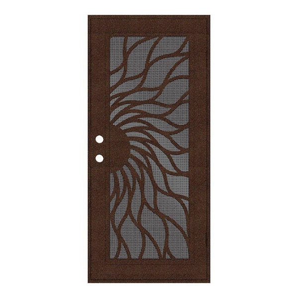 Unique Home Designs 32 in. x 80 in. Sunfire Copperclad Left-Hand Surface Mount Aluminum Security Door with Black Perforated Screen