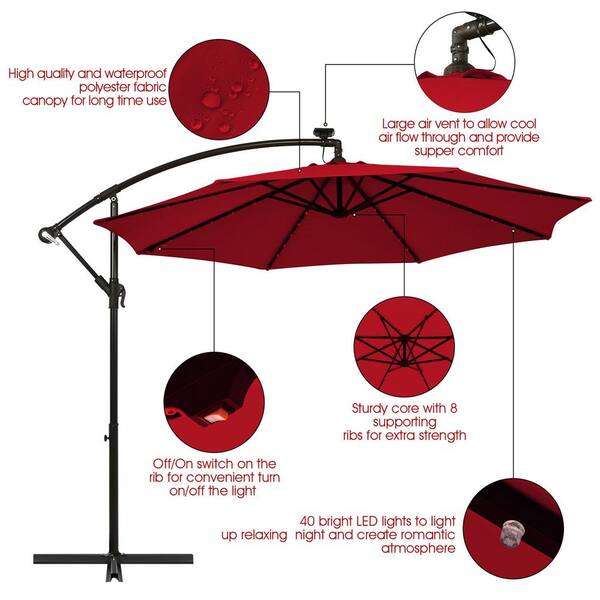 Gymax 10 Ft Market Solar Patio, Patio Umbrella Fan And Light