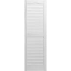 14-1/2 in. x 36 in. Lifetime Open Louvered Vinyl Standard Cathedral Top Center Mullion Shutters Pair in White