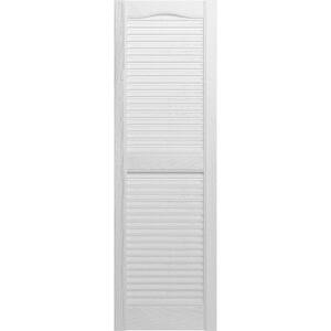 14-1/2 in. x 52 in. Lifetime Open Louvered Vinyl Standard Cathedral Top Center Mullion Shutters Pair in White