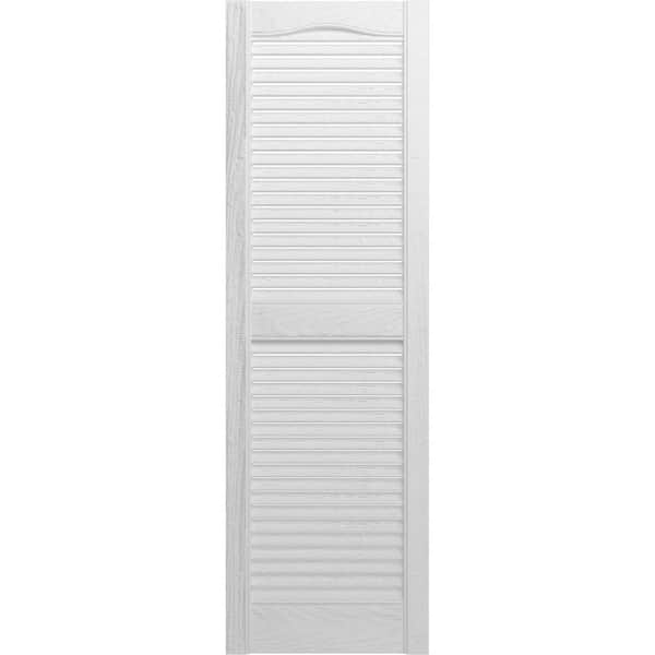 Ekena Millwork 14-1/2 in. x 55 in. Lifetime Open Louvered Vinyl Standard Cathedral Top Center Mullion Shutters Pair in White