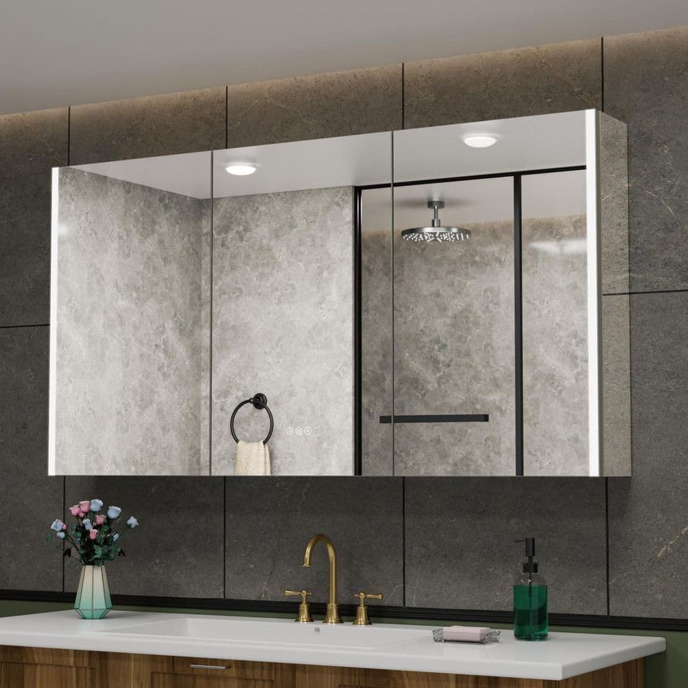 Rina 54 in. W x 32 in. H Rectangular Aluminum Recessed Medicine Cabinet with Mirror, Dimmable, Fog Free for Bathroom price history on PriceWatchPro