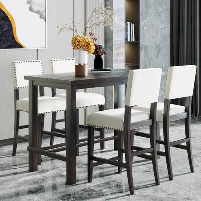 5-piece Rectangle Wooden Top Grey Dining Table Set (Seat 4)
