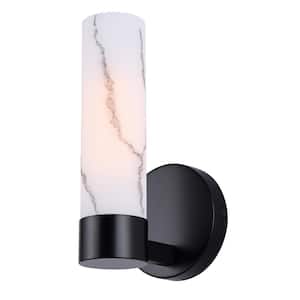 Kristella 5.125 in. 1-Light Black Wall Sconce with Marbled Glass Shade