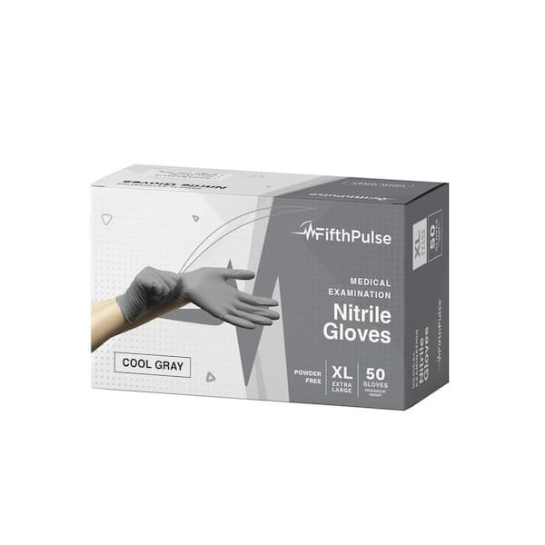 FifthPulse Extra Large Nitrile Exam Latex Free and Powder Free Gloves in Cool Gray - (50-Count)