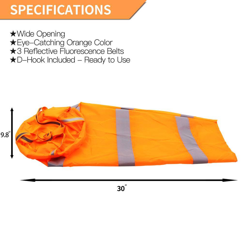 Anley 30 Inch Orange Rip-stop Polyester Windsock with Reflective Belt