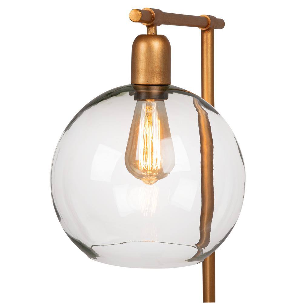 Antique Brass and Black Floor Lamp with Glass Globe