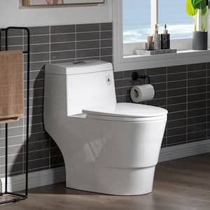 1-Piece 1.28GPF High Efficiency Dual Flush Elongated Toilet in White with Map Flush 1000 g and Toilet Seat Included