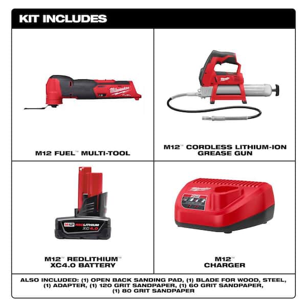 M12 FUEL 12V Lithium-Ion Cordless Oscillating Multi-Tool Kit with Grease Gun