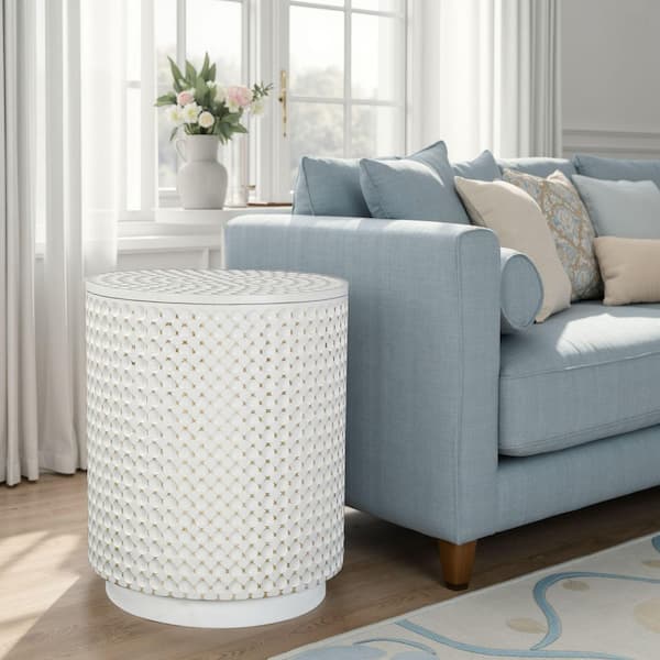 Carolina Chair & Table Dimpled 20 in. Round Whitewash Wooden End Table