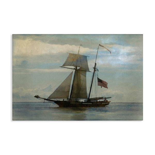 Stupell Industries Classic Ship with Flag by Graffi tee Studios Unframed Typography Graphic Art Print 16 in. x 24 in.