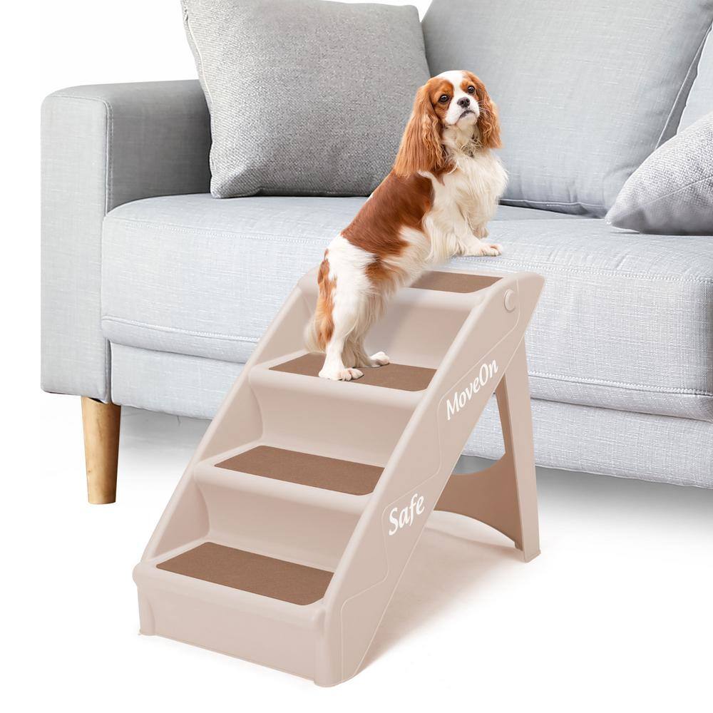 Beige Foldable 4-Step Dog Stairs with Non-Slip Pads