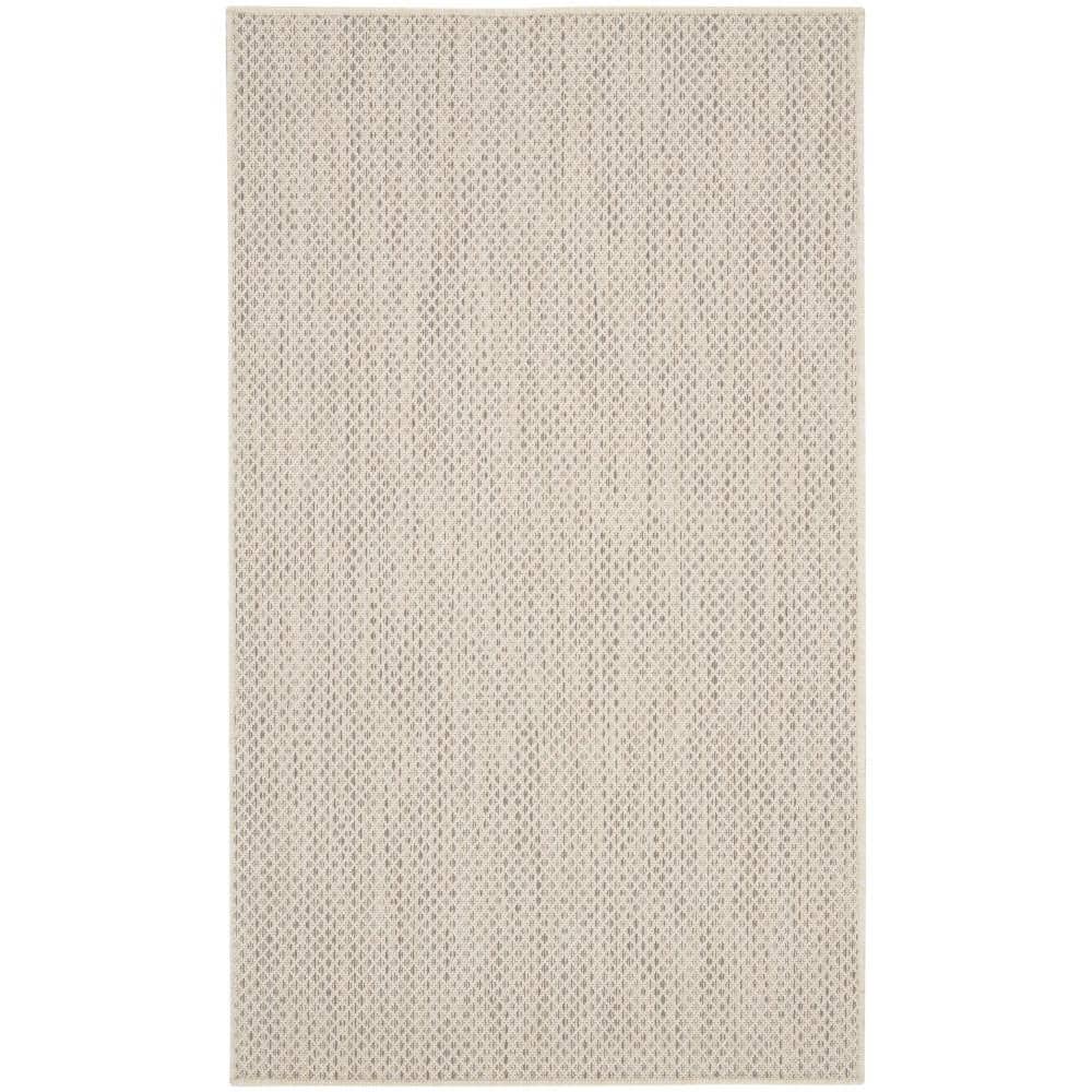 Ivory Silver Geometric Flat Woven Indoor/Outdoor Rug 3' x 5'