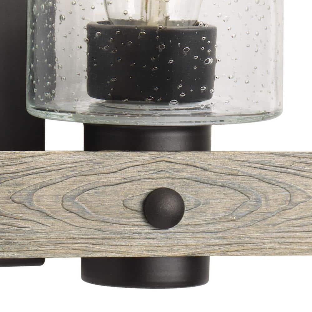 Graphite and Wood 4-Light Bath Vanity Fixture with Clear Seeded Shades