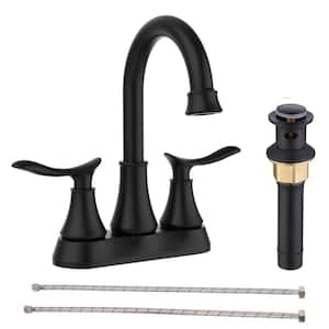 4 in. Centerset Double Handle High Arc Bathroom Faucet with Drain Kit Included in Matte Black