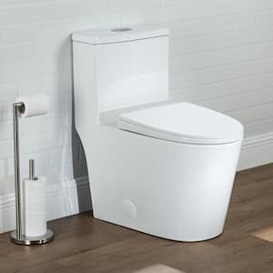 Rough in 12 in. 1-Piece Toilet 0.9 GPF/1.28GPF Dual Flush Elongated Skirted Toilet in White Seat Included