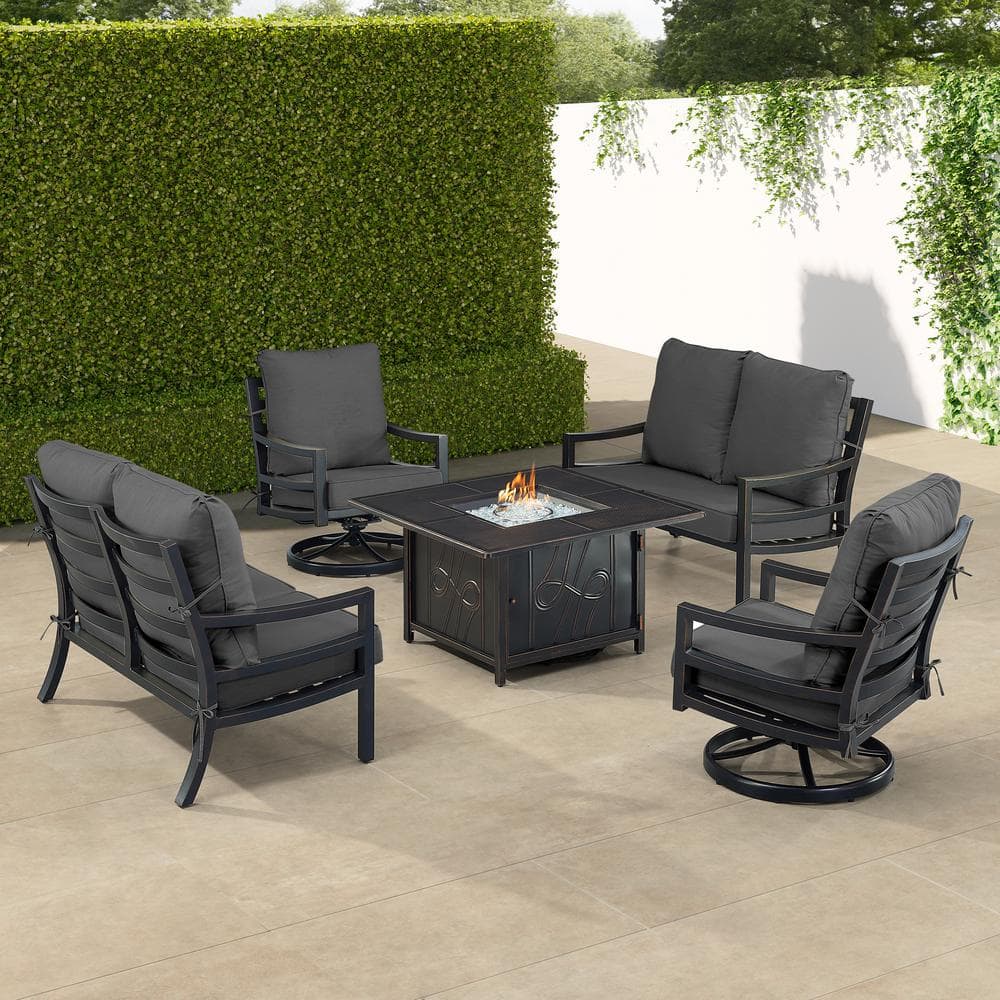 Black 6-Piece Aluminum Patio Fire Pit with 2-Deep Seating Loveseat and 2-Club Chairs Black Cushions price history on PriceWatchPro